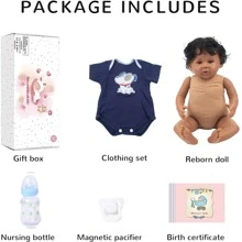 黑色重生婴儿娃娃 - 20 英寸重生婴儿娃娃非洲裔美国人，栩栩如生的婴儿娃娃，看起来真实的加重柔软身体，配有配件礼品套装，适合 3 岁以上男孩女孩，房间装饰 - 藍色 - 查看 6