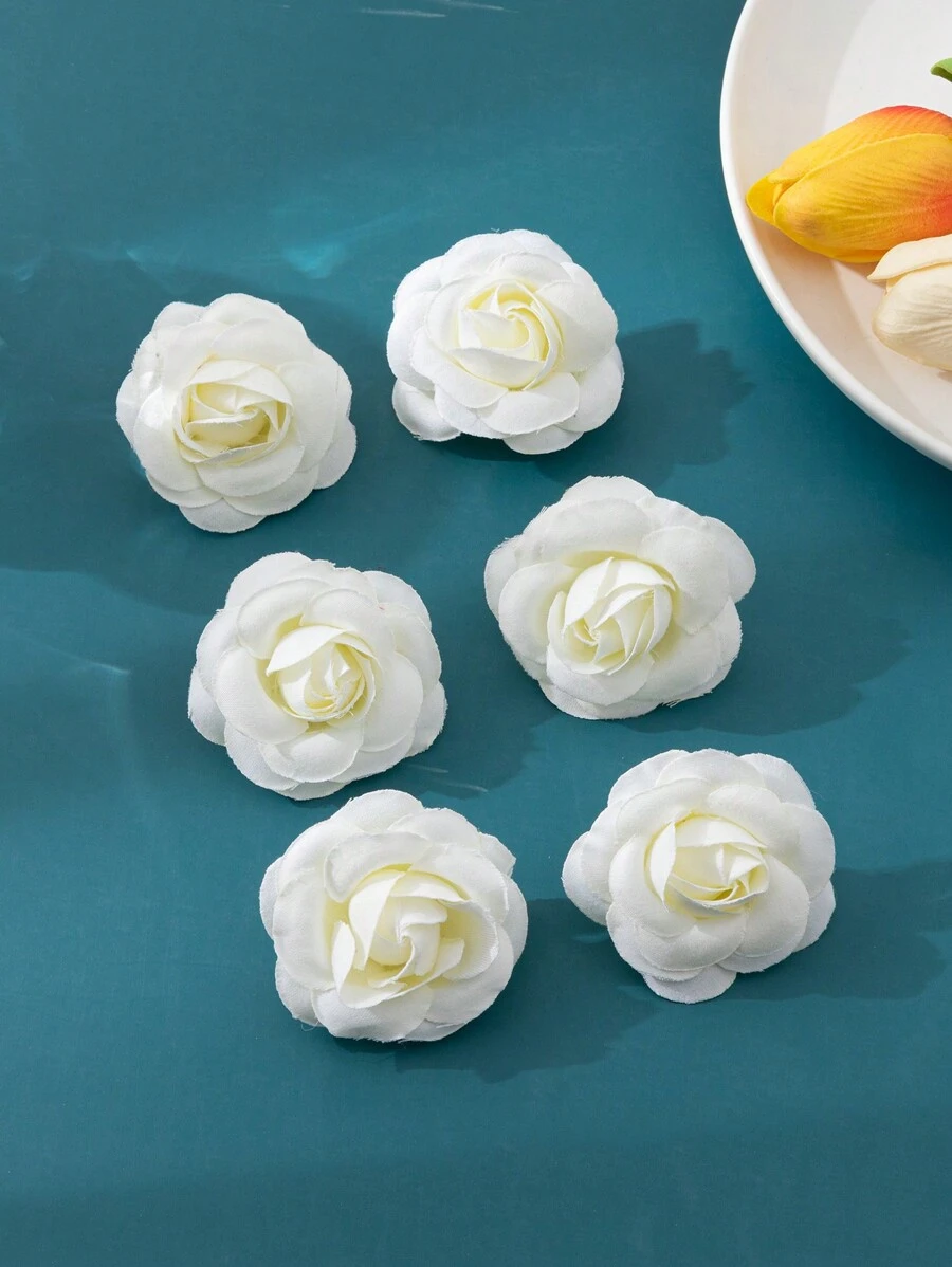 6pcs Sweet Elegant Rose Flower Hair Clips Set, Suitable For Daily Wear And Home Use - White - View 1