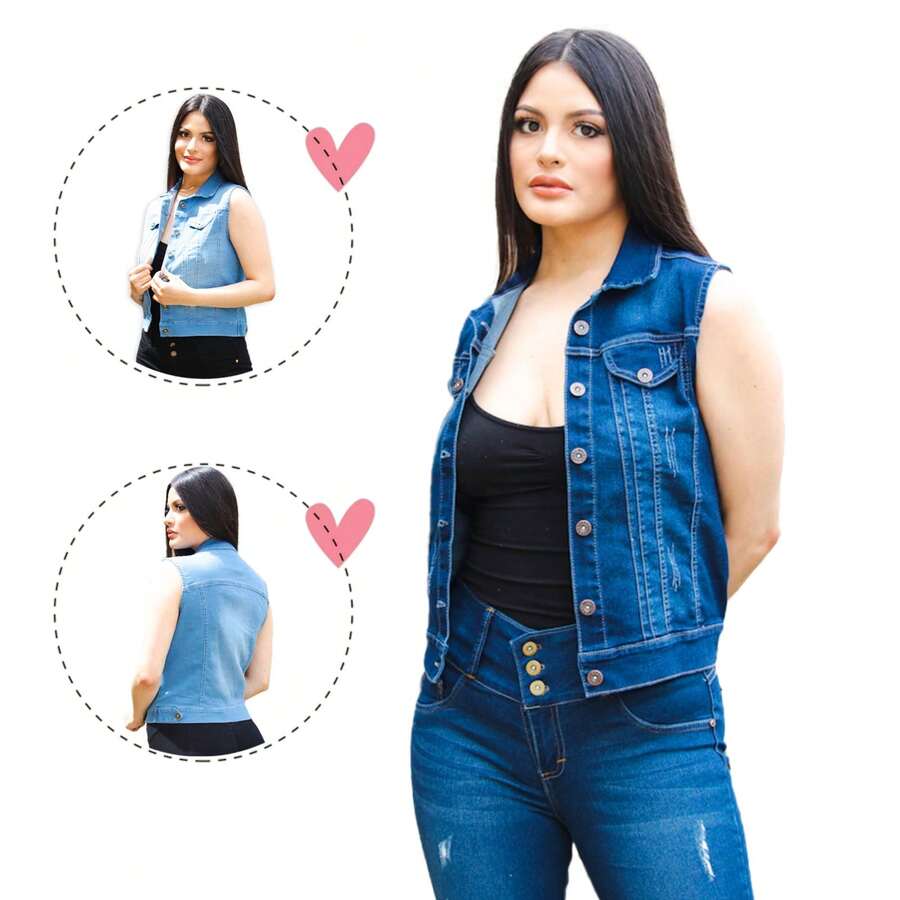 Chaleco de Mezclilla Colombiano Stretch - Azul lavado oscuro - Ver 1