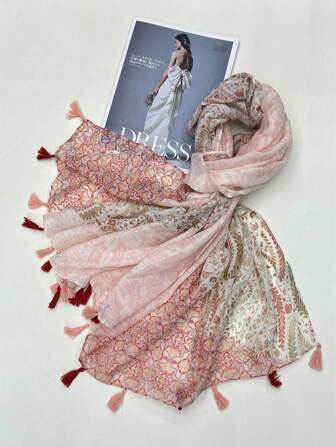 1件百搭可爱精致薄款春夏新款甜美俏皮复古粉色系列防晒围巾，情人节和万圣节礼物