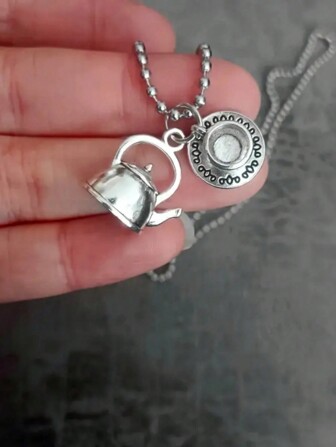 Retro Anime-stil Asymmetrisk Tekanna, Tekopp, Klocka, Kaffekopp Hänge Halsband Med Rostfritt Stålpärlkedja, Damhalsband