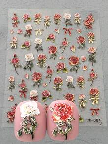 5D Relief Rose Flower Nail Stickers DIY - Multicolor - View 2