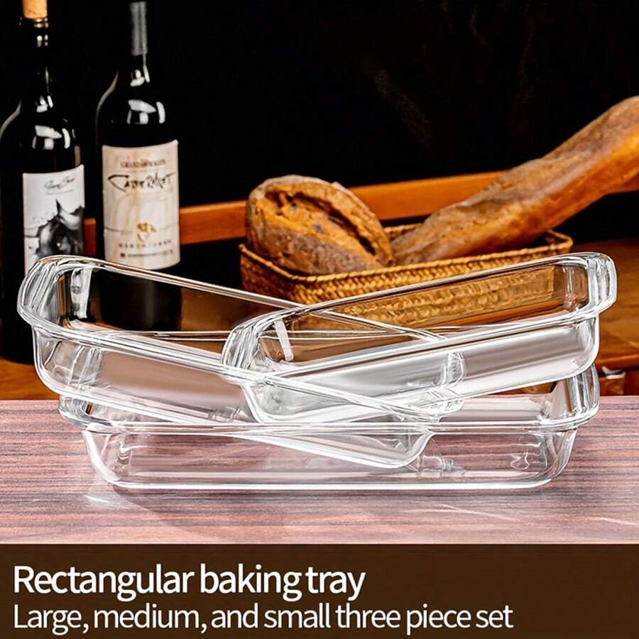 1 pezzo Piatto da forno in vetro resistente alle alte temperature, adatto per forno a microonde, vassoio in vetro fai-da-te multiuso per la cucina - trasparente - Visualizzare 1