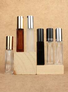 3pcs/6pcs/12pcs/18pcs 10ml Square Glass Refillable Makeup Toner Perfume Small Sample Transparent Fine Mist Spray Bottle, Black/Amber, With Funnel Atomizer, Rose Gold/Purple/Pink