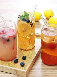 9pcs Mason Jar Glasses For Juice/Cold Brew Coffee, 550ml Glass Tumbler With Straw For Beverages/Cold Drinks