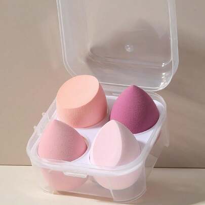4件套化妆海绵套装，带收纳盒，适用于膏状和粉状遮瑕膏、散粉等。价格实惠，是装饰房间、梳妆台、旅行、卧室等的理想化妆配件。套装包含粉扑、化妆海绵、化妆海绵和化妆海绵。非常适合作为圣诞礼物或圣诞袜填充物。
