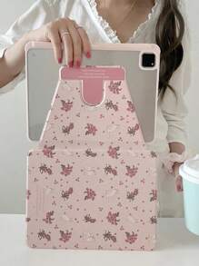 Drăguț de desene animate cu model de pisică și flori, cu rotație de 360 de grade, husă pentru tabletă din acrilic cu suport pentru stilou, funcție anti-cădere, somn/trezire, compatibilă cu Huawei iPad - Multicolor - Vizualizare 2