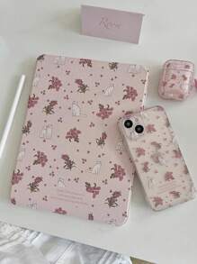 Drăguț de desene animate cu model de pisică și flori, cu rotație de 360 de grade, husă pentru tabletă din acrilic cu suport pentru stilou, funcție anti-cădere, somn/trezire, compatibilă cu Huawei iPad - Multicolor - Vizualizare 1