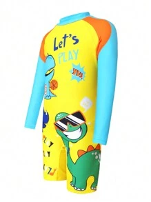 Traje de baño de una sola pieza con mangas largas para niño joven con dibujos animados lindos - Multicolor - Ver 3
