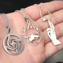 1pc  Gojo Silver Cartoon Creative Stainless Steel Chain Cute Infinite Void Necklace Pendant Halloween