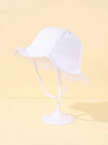1pc White Embroidered Mom Pattern Baby Bucket Hat, Warm And Comfortable - White - View 1
