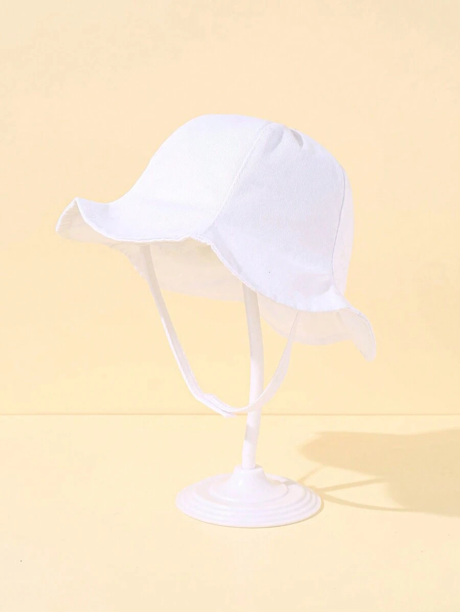 1pc White Embroidered Mom Pattern Baby Bucket Hat, Warm And Comfortable - White - View 1