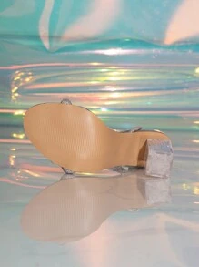 水晶高跟鞋女款涼鞋，透明高跟上銀色閃粉鞋面 - 銀色 - 查看 6