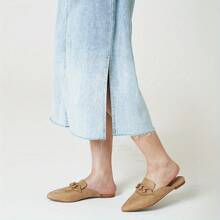 Mules For Women Comfortable Closed Pointed Toe Loafer Slides Slip On Backless White Clog Flats Tan Mules Business Casual Work Office Dress Shoes - Khaki - View 2