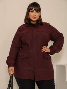 JAQUETA PLUS SIZE BENGALINE SOBRETUDO DE INVERNO PLUS SIZE PUNHO CORDÃO ACINTURADO MODELO CASACO PARKA - Vinho - Visão 7