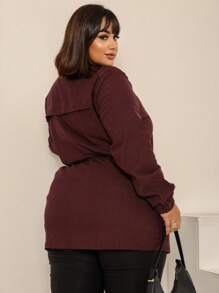 JAQUETA PLUS SIZE BENGALINE SOBRETUDO DE INVERNO PLUS SIZE PUNHO CORDÃO ACINTURADO MODELO CASACO PARKA - Vinho - Visão 3