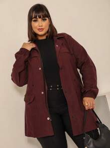JAQUETA PLUS SIZE BENGALINE SOBRETUDO DE INVERNO PLUS SIZE PUNHO CORDÃO ACINTURADO MODELO CASACO PARKA - Vinho - Visão 2