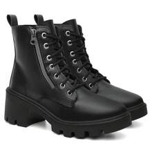 Women's Ankle Boot With Block Heel Side Zipper Special Sizes 34 To 42 - Black - View 2
