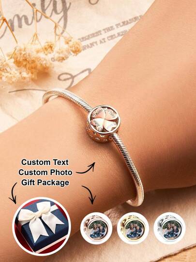 1pc Custom Engraved Photo Charm Lucky Clover Family Love Gift Custom Photo Charm, Personalized Charm, Keepsake Charm,  Charm, Anniversary Gift, Valentine Gift, Birthday Gift, Wedding Gift, Mother's Day Gift, Father's Day Gift, Best Friend Gift, Gift For Mom/ Dad, Gift For Girlfriend/ Boyfriend, Gift For Her/ Him