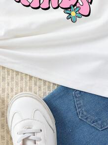 Tween Girl Slogan & Floral Print Tee For Summer - White - View 6