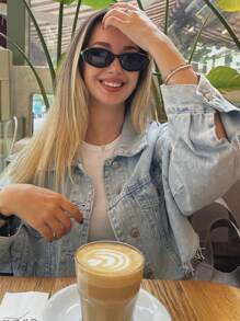 Street 1pc Women's Black Oval Fashion Glasses With Star Decoration, Suitable For Daily Commute, Travel And Fashionable Wear Shades Beach Accessories For Women Glasses Shades For Summer Beach Vacation, Outdoor, Travel Preppy Style For Back To School