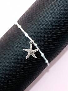 1pc Handmade Knotted Rope String Beach Sea Star Pendant Bracelet, Summer Beach Style