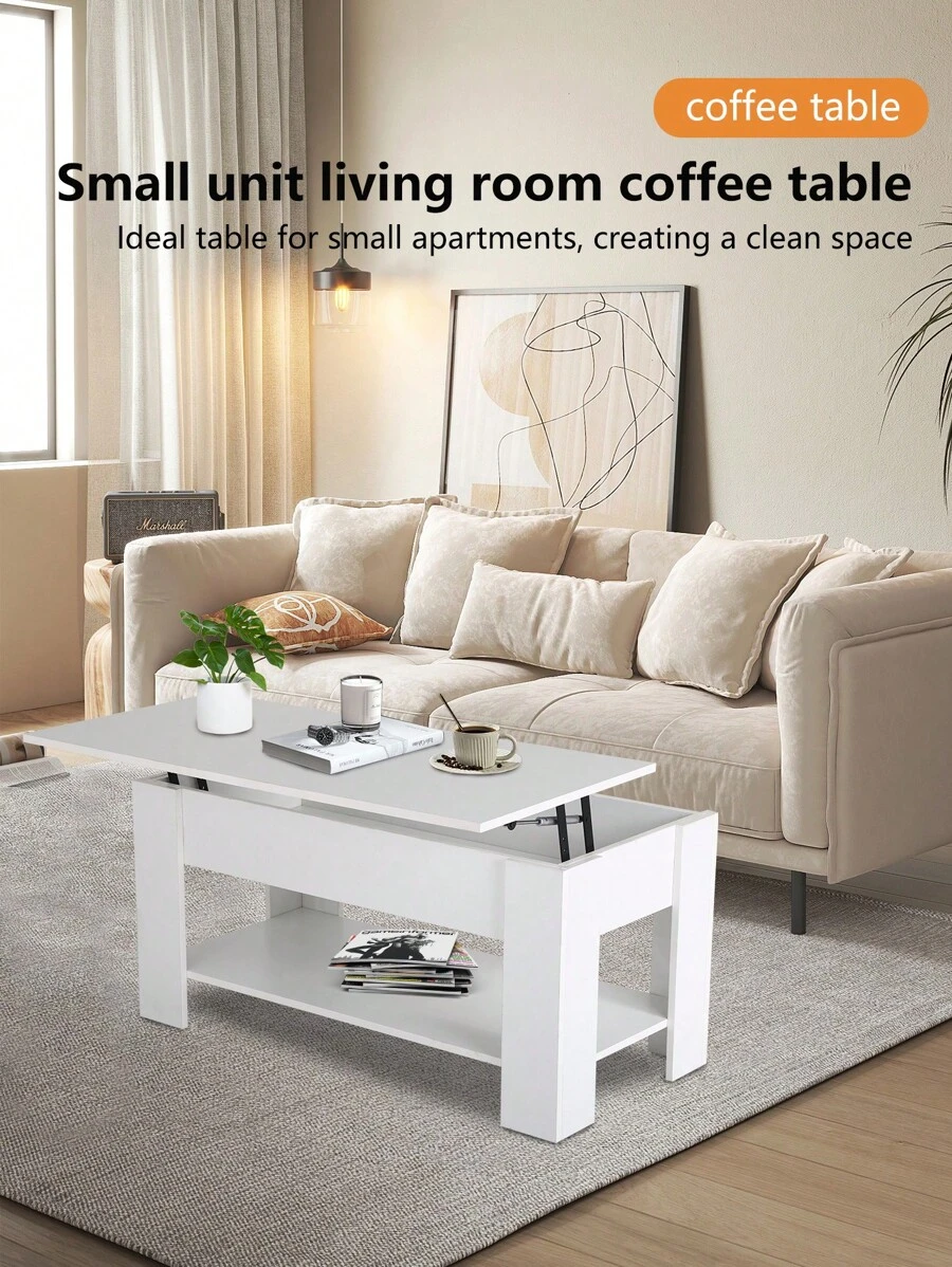 Coffee Table Lift Top Coffee Tables With Hidden Compartment And Storage Shelf Wooden Lift Tabletop Dining Table For Living Room Home - 白色 - 查看 1