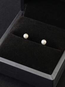 925 Sterling Silver Fashionable Pearl Earrings, Elegant Classic Bridal Wedding Accessory Wedding Bridal Jewelry - White - View 2