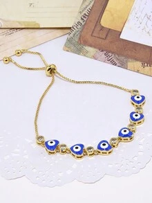 1入簡約時尚可調節手鐲，鑲嵌心形＆油滴形＆魔眼形吊墜 - 眼睛 - 查看 6