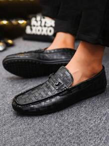 Men's Loafers New Casual Moccasins Slip-On Slouchy Shoes Round Toe Leather Shoes Simple Casual Canvas Shoes Black Formal Shoes Flat Sneakers