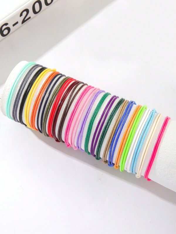24 قطعة مجموعة أساور من الحبال البوليستر الملونة المضفورة مقاومة للماء، موضة كاجوال للنساء لارتداء اليومي خلال العطلات الشاطئية