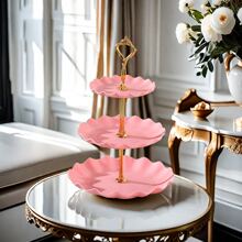 3-Tier Birthday Party Dessert Table Display Stand, Home Living Room Tea Table Dried Fruit/Snack/Candy Plate, - Pink - View 4