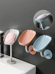 1pc Shell Soap Box, Creative Soap Box, Wall Mounted Drainage No-Drill Storage Rack, Bathroom Toilet Soap Rack, Extend Soap Life, Keep Soap Bars Dry Clean & Easy Cleaning Home Bathroom Decor Fall Decor Back To School - Multicolor - View 3