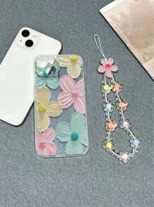 1 Pulsera de flor hecha de cuerda joyería, Carcasa para teléfono pintada con una gran flor transparente compatible con iPhone 12/12 Pro Max/12 Mini/11 Pro Max/XS/7/8, Samsung A03s,A03core,A04,A12,A13,A14,A21s,A22,A23,A24,A32,A33a34,A5 A51A52,A53,A54,A71,A72,A73,S20fe,S21,S22, serie Redmi de Xiaomi