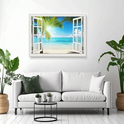 1/2枚 夏のビーチ風景ウォールステッカー、森林山岳シーン、エッフェル塔型、フォークウィンドウウォールデカール、取り外し可能、寝室、キッチン、リビングルームの装飾に適しています、ウォールステッカー、ビニールデカール、ホームデコレーション、春の装飾、ご家庭の模様替え、ホリデーデコレーションステッカー、誕生日卒業祝いのギフト