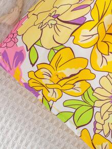 寶寶女孩休閒蝴蝶結細節短袖上衣和花卉印花短褲套裝，適用於度假夏季 - 黃色 - 查看 6