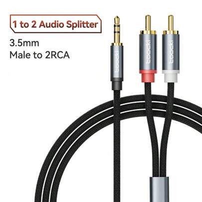 Toocki 插孔 3.5 至 2 RCA 辅助线 3.5 毫米插孔至 2RCA 公头分配器音频线适用于电视 PC 放大器家庭影院 DVD 扬声器线