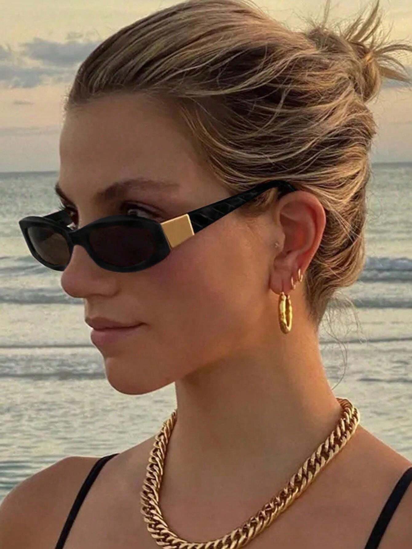 1pc Classic Vintage Small Frame Fashion Glasses, For Outdoor Travel