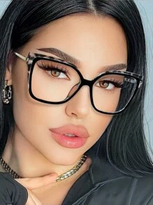 1 件方形双色 TR90 材质金属镜腿女士透明镜片眼镜