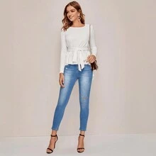 Blusa Asimetrica Con Cinta A La Cintura - Blanco - Ver 3