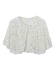 Elegante 1 peça xale vazado de pérolas e rendas, saída de praia de malha, bolero estilo vintage para vestido de festa dia dos namorados