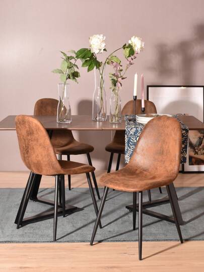 Meubles Cosy Zestaw 4 skandynawskich krzeseł do jadalni Fotel do salonu Czarna metalowa noga Retro Vintage Brązowy, 46x43x98cm