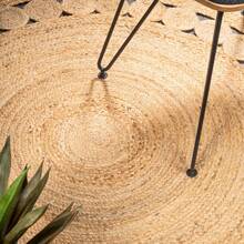 ANSA COLLECTION Bodhi Round Natural Jute Hippie Circle Indoor Area Rug, Fibers Geometric Bohemian Casual Solid Home Décor, Bedroom, Living Room, Dining Kitchen, Pet Friendly, Easy Cleaning, Non-Shedding, High Traffic, RNF104 - 自然的 - 查看 4