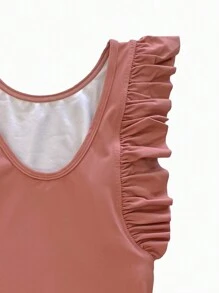 Balabala Tween Girl Knitted One-Piece Swimsuit - Coffee Brown - View 3