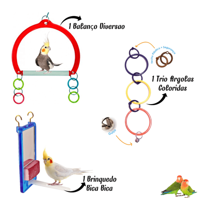 Trio De Brinquedos Bird Swing Calopsitas E Aves Diversas