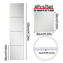 4pcs Of Square Mirror Wall Stickers, 2mm Thick Acrylic Material 3D Mirror Wall Tiles, Suitable For Living Room, Bedroom, Kitchen, Bathroom. Best Gifts Birthday Graduation Home Decor Back To School Room Decor School Supplies