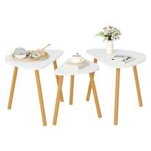 Furchen Nesting Tables Set Of 3 Stacking End Side Table, Snack Coffee Tea Table For Living Room, Bedroom And Balcony,White - White - View 5