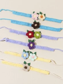 1pc Floral Knitted Pet Collar, Soft & Breathable Cat Collar Accessory, Fashionable & Adjustable Pet Bow Tie Suitable For Daily Wear And Photo Shooting - Multicolor - View 4