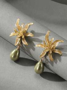 1 par de pendientes elegantes de flores de Gypsophila con perlas en estilo rural, adecuados para festivales de señoras, cumpleaños, citas, fiestas, bodas, vacaciones, compras y uso diario. Regalo para San Valentín, mamá, madre, Día de la Madre