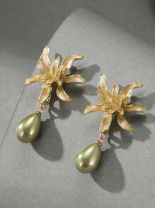 1 par de pendientes elegantes de flores de Gypsophila con perlas en estilo rural, adecuados para festivales de señoras, cumpleaños, citas, fiestas, bodas, vacaciones, compras y uso diario. Regalo para San Valentín, mamá, madre, Día de la Madre